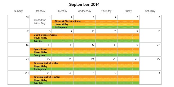SF September Schedule