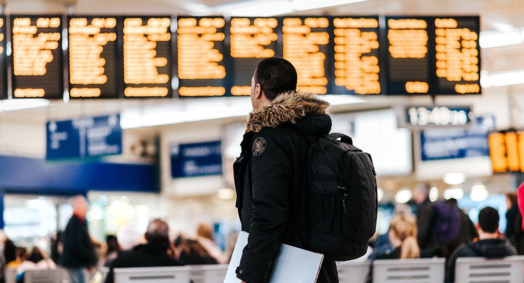 Person walking through an airport terminal