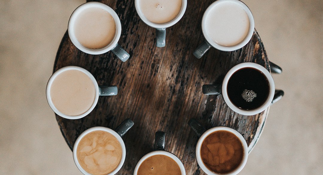 Lazy Susan of cups of coffee