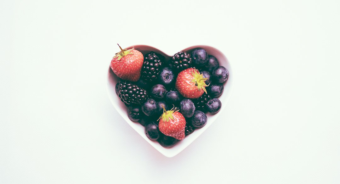 Heart shaped bowl of berries