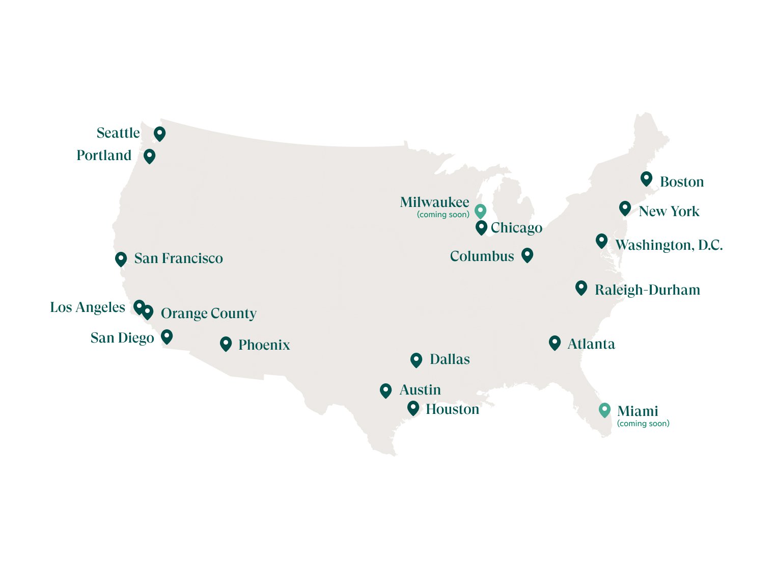 Map of One Medical Locations as of 12/22