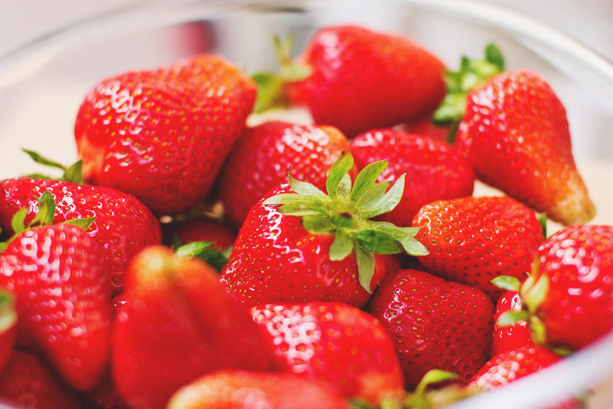 Bowlful of fresh, red strawberries