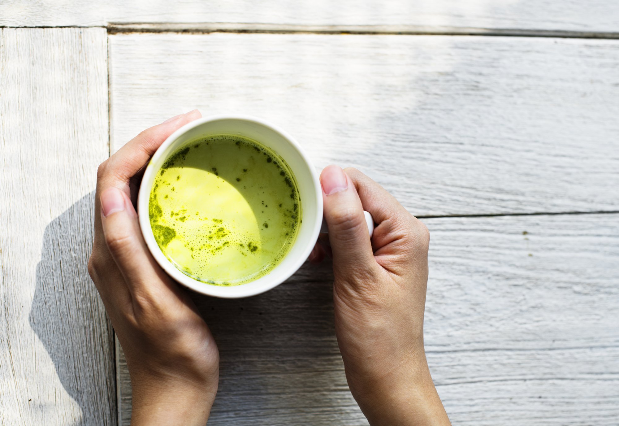 Aerial view of green tea drink