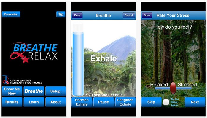 Screenshot of phone app called Breath2Relax