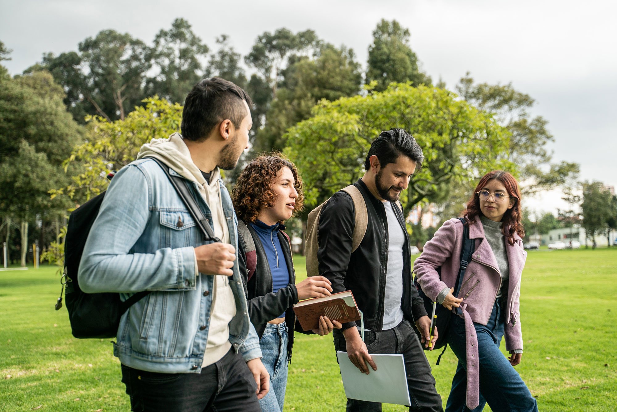 College students walking through campus