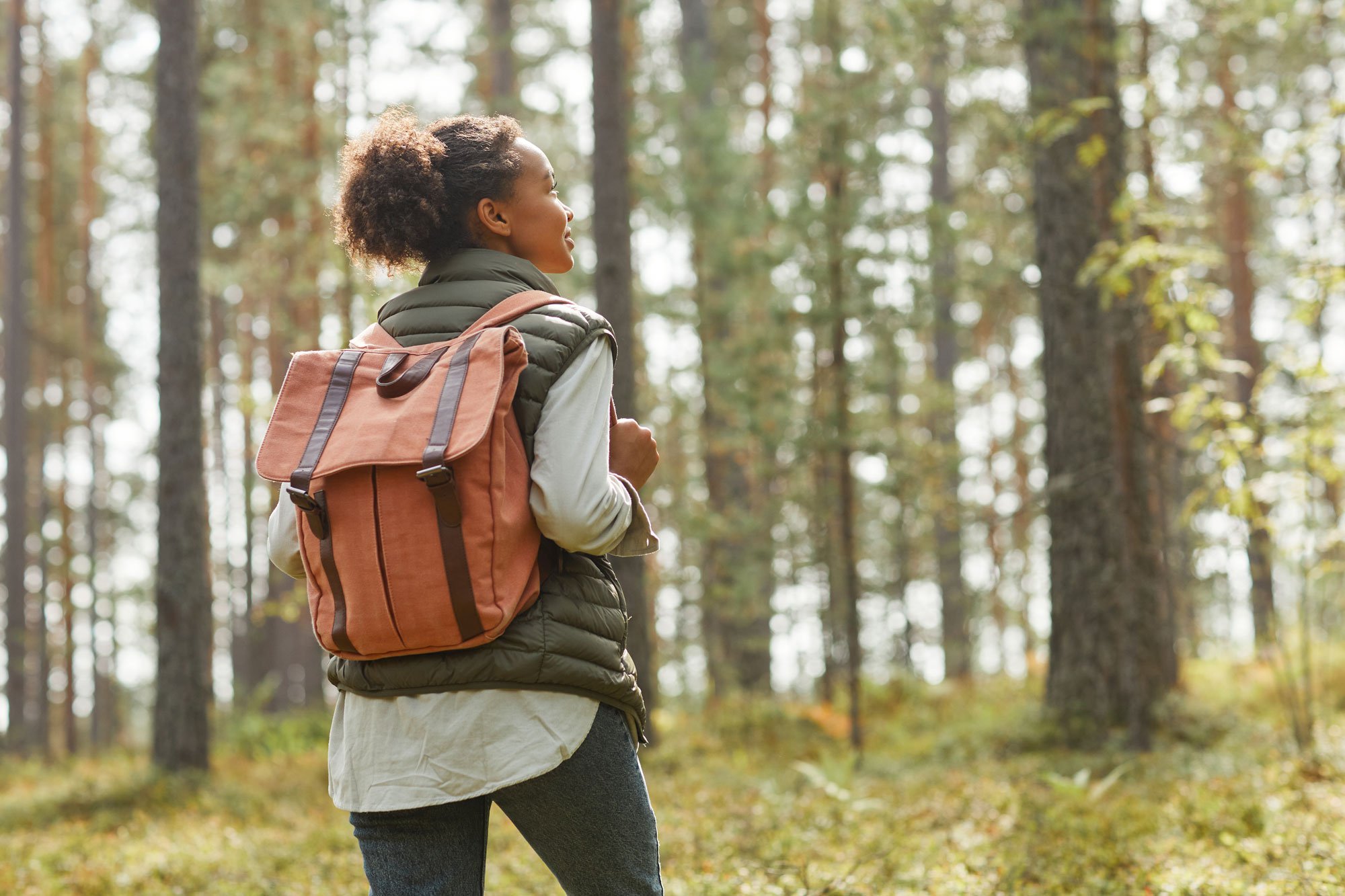 Woman with backpack hiking