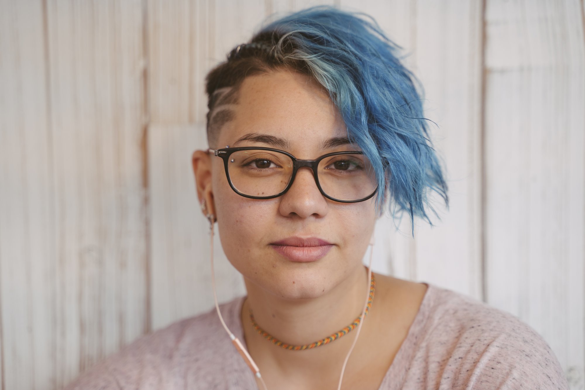 Photo of young woman with blue hair
