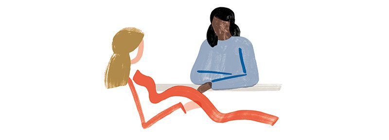 Illustration of a pregnant woman speaking with a provider
