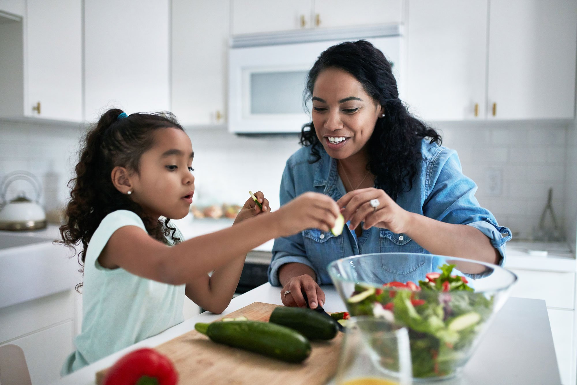 Kid making a healthy snack