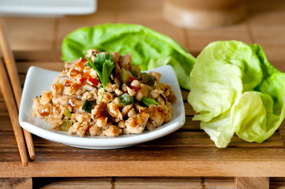 Plate of Thai ground chicken wrap ingredients