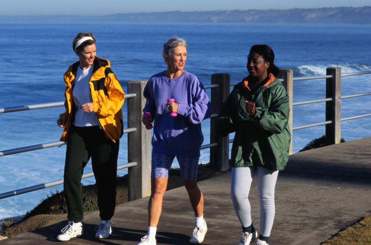 Group of women walking together beside the ocean