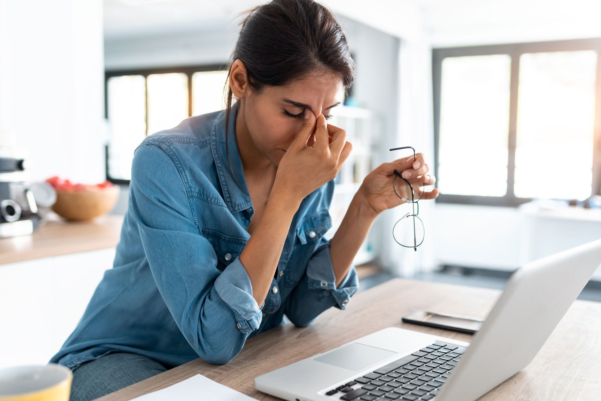 Woman stressed working from home